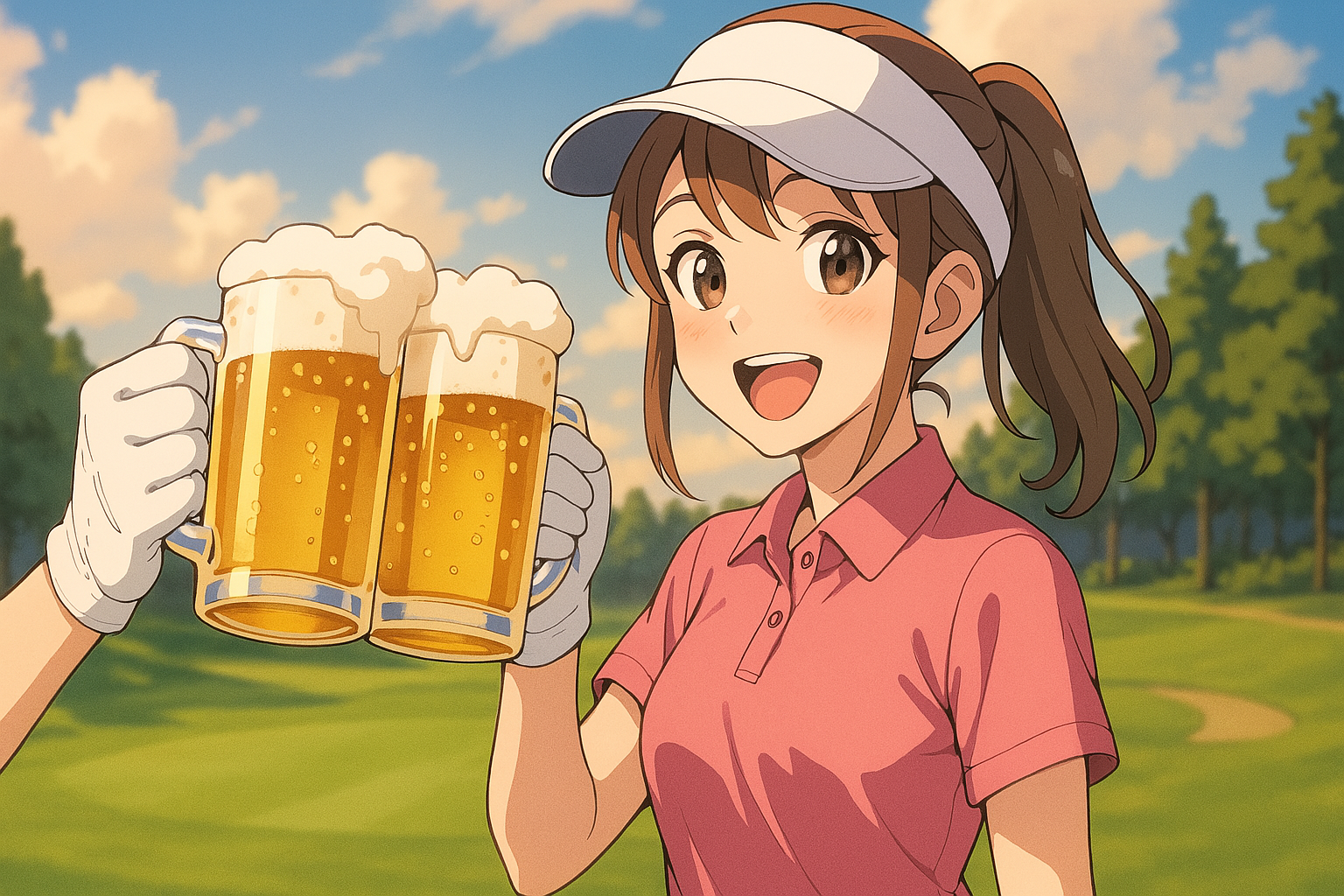 ゴルフウェアでビール