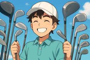 ゴルフクラブに囲まれて